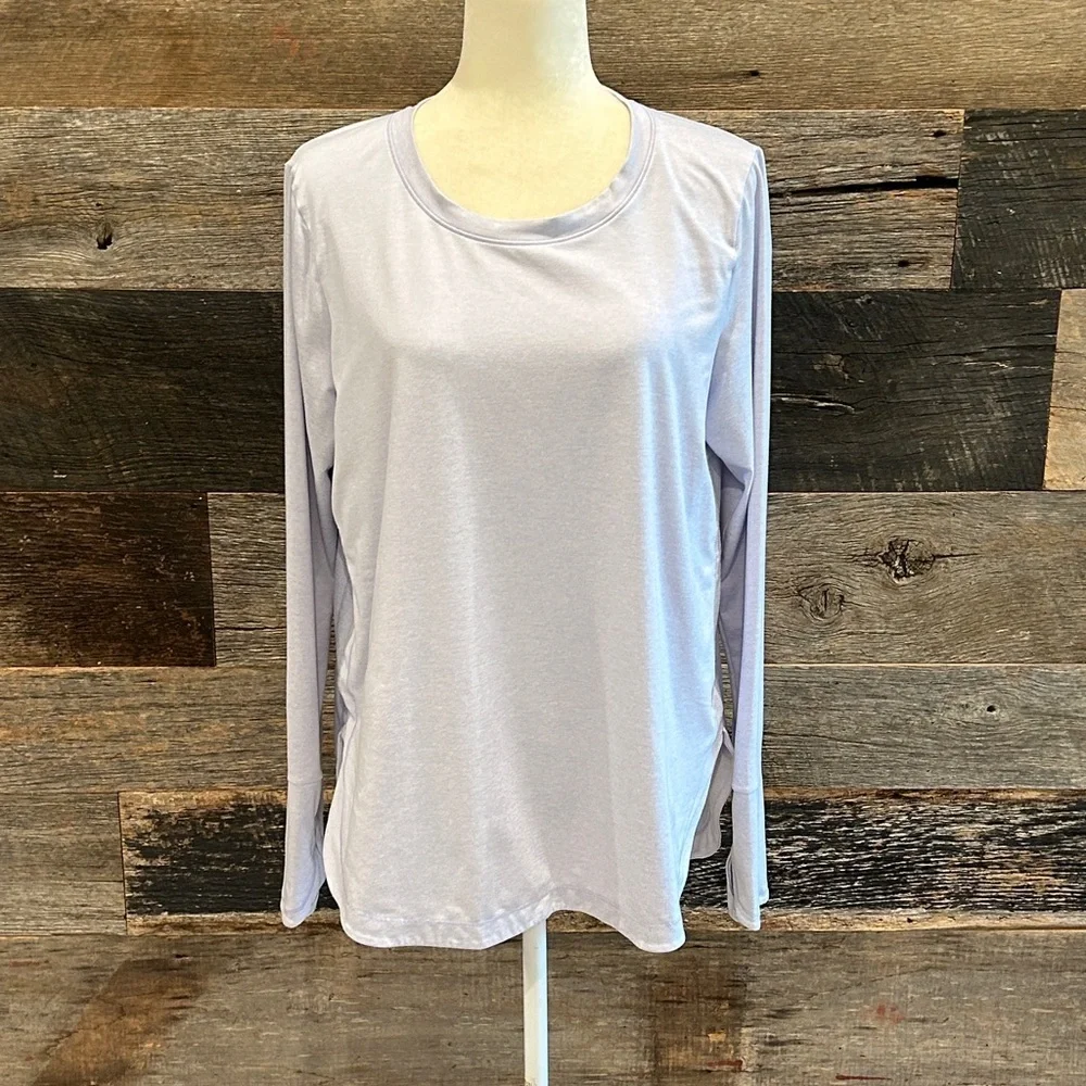 Athleta Uptempo Light Lilac Long Sleeved Tee. Large - Picture 3 of 7